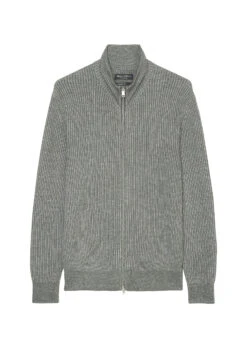 Cardigan With Stand Up Collar, Bi-color Effect